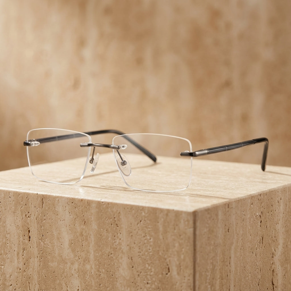 Chashma Ottica Unisex Rimless Square Titanium Eyeglasses 16069 - Gray