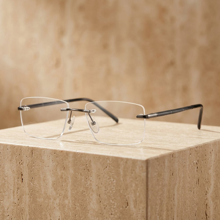 Chashma Ottica Unisex Rimless Square Titanium Eyeglasses 16069 - Gray