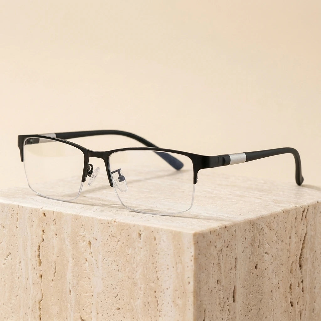 Bclear Men's Half Rim Rectangular Photochromic Reading Glasses P2442 - Black