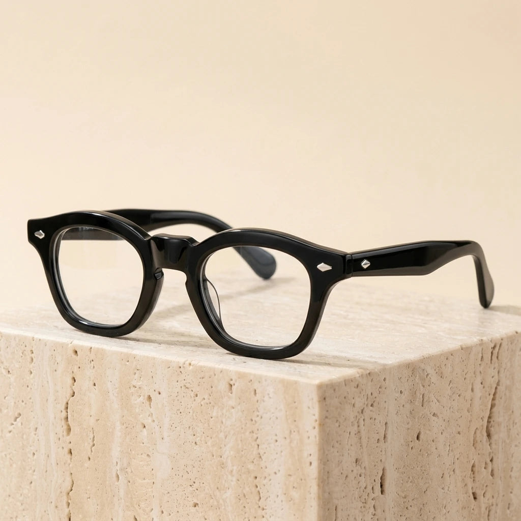 Cubojue Unisex Full Rim Square Acetate Myopic Reading Glasses 502445 - Black