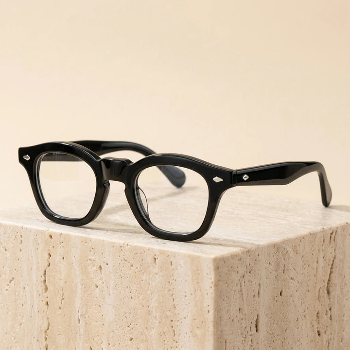 Cubojue Unisex Full Rim Square Acetate Myopic Reading Glasses 502445 - Black
