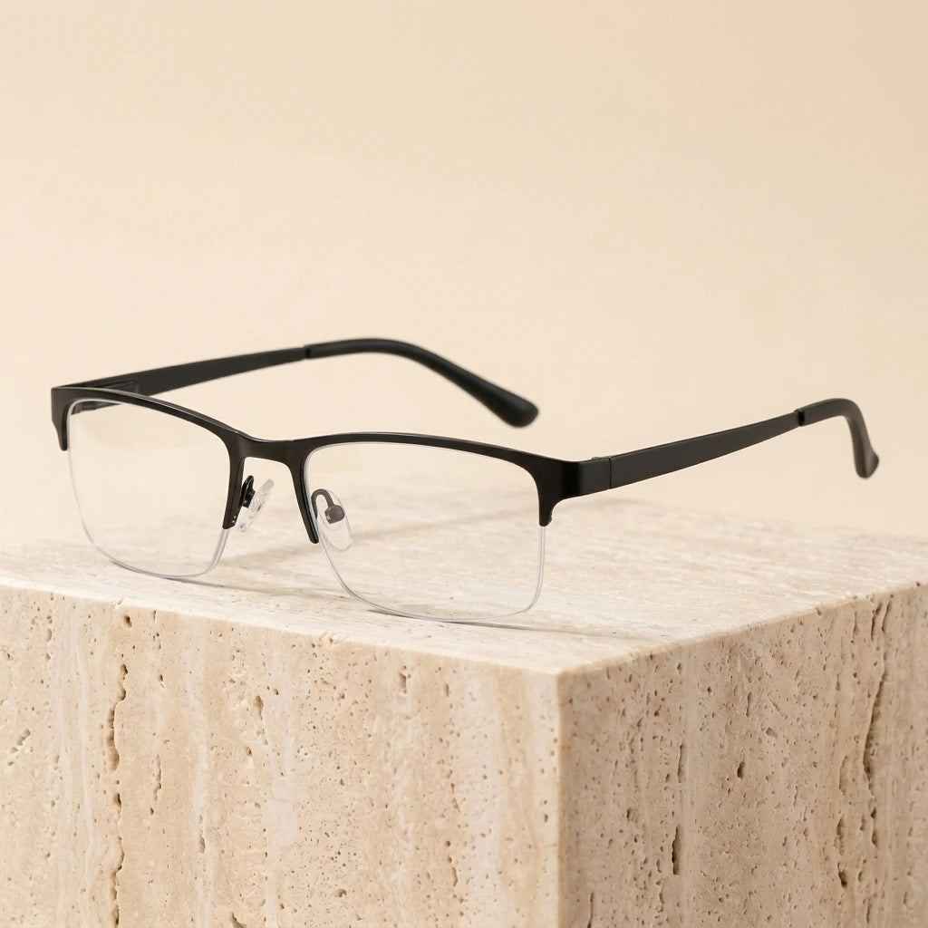 Brightzone Unisex Semi Rim Square Acetate Reading Glasses 2825 - Black