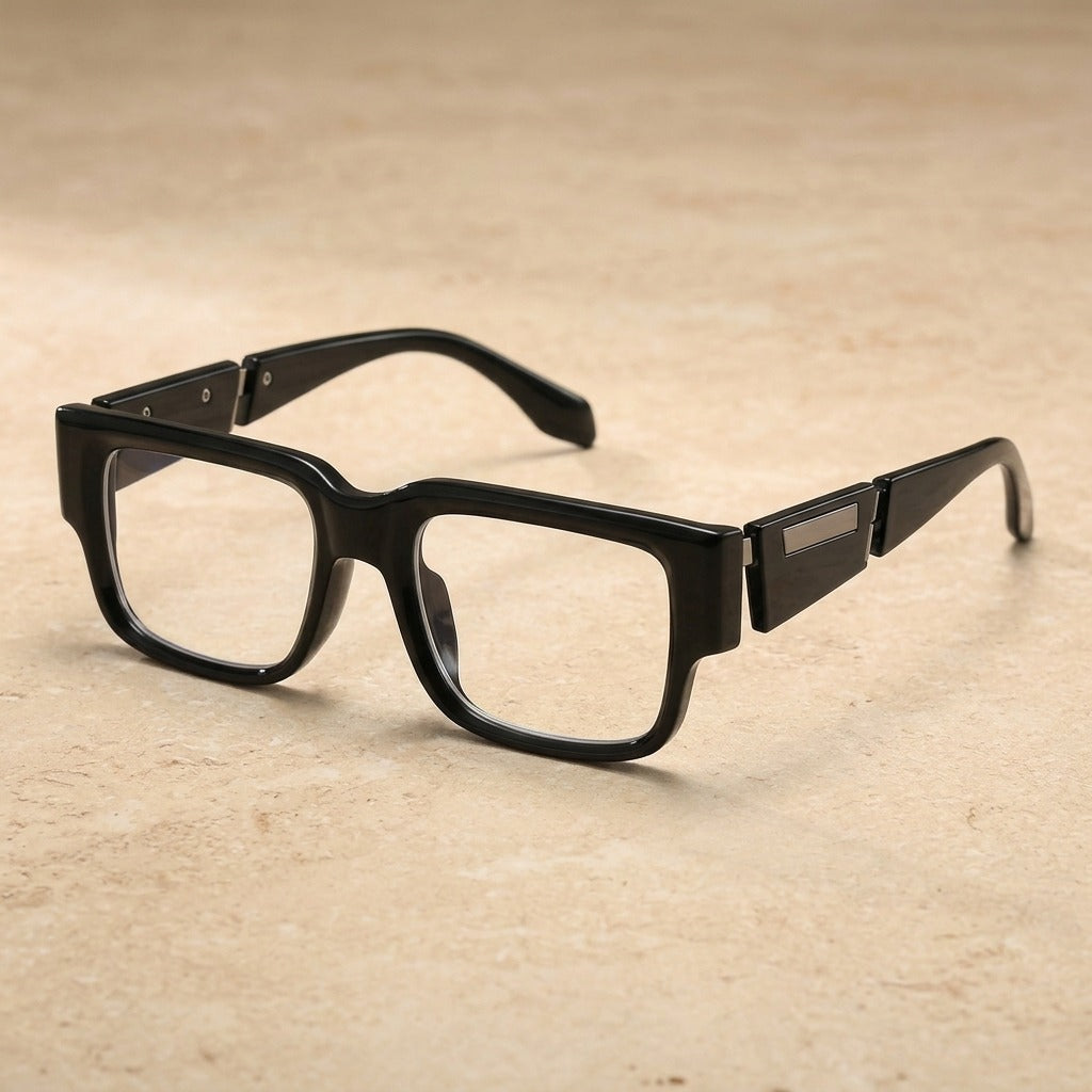 Kocolior 107400 Unisex Full Rim Flat Top Square Acetate Fibre Frames — Black