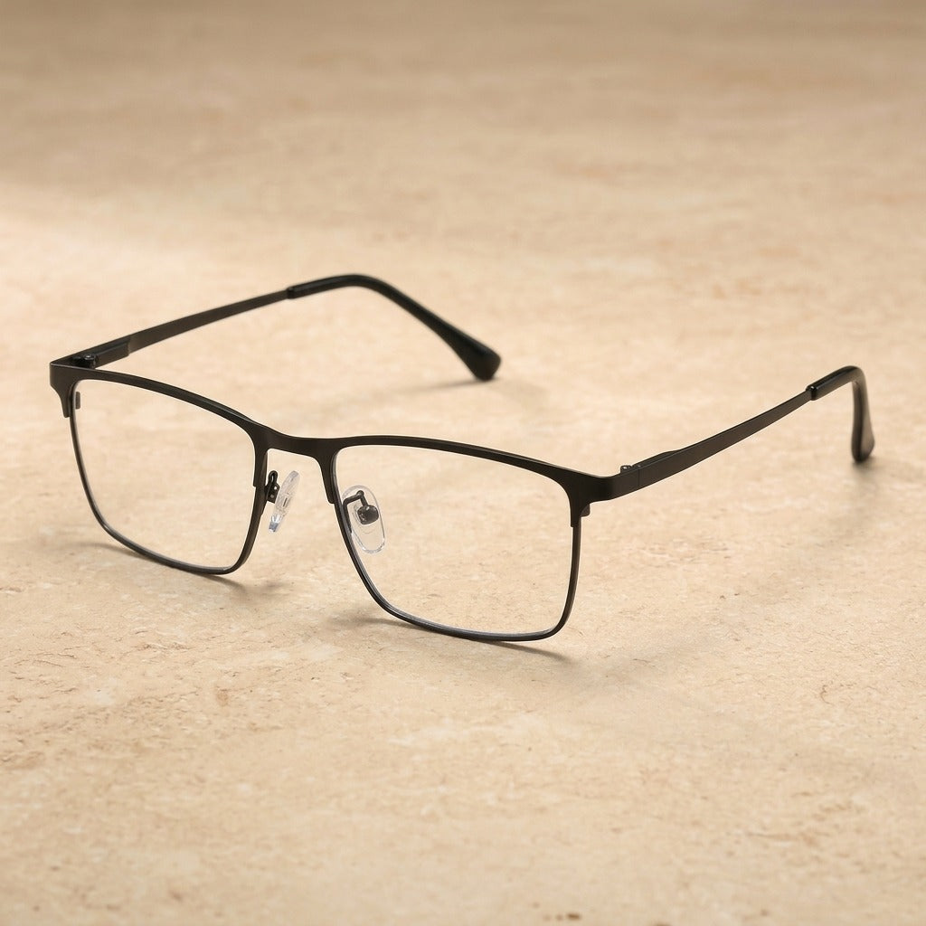Kocolior 254600 Unisex Full Rim Square Brow Line Titanium Frames — Black