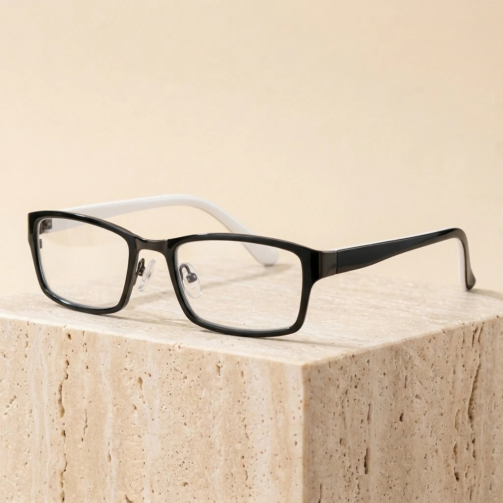 Cubojue Unisex Full Rim Rectangle Alloy Presbyopic Reading Glasses 2108p - Black