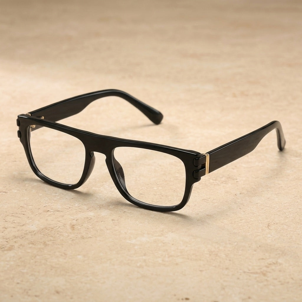 Kocolior 234200 Unisex Full Rim Square Brow Line Big PC Frames — Black