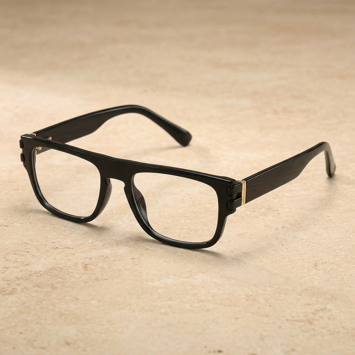 Kocolior 234200 Unisex Full Rim Square Brow Line Big PC Frames — Black