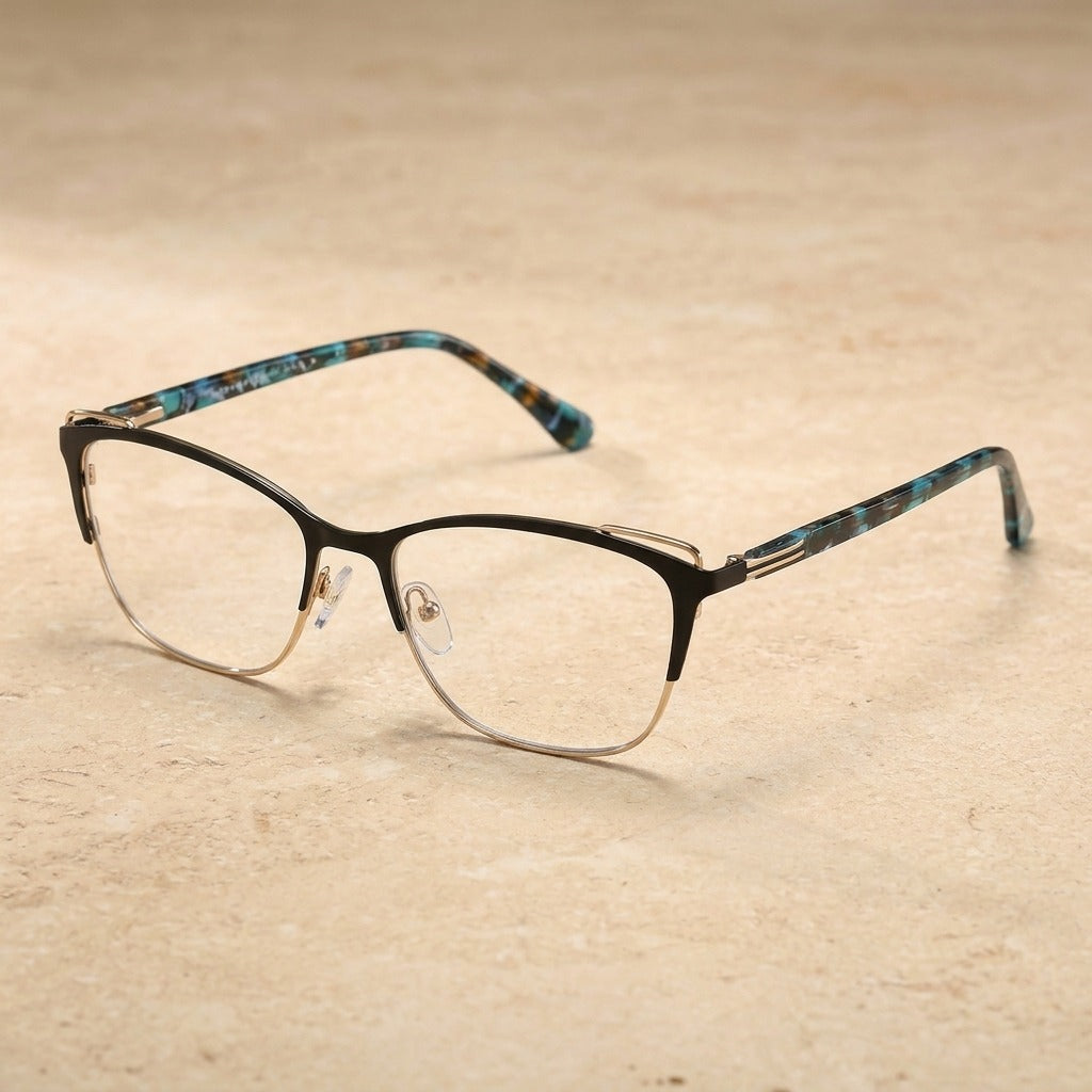 Kansept Women's Full Rim Cat Eye Stainless Steel and Acetate Reading Glasses 8805 — view 1 | Kansept at FuzWeb