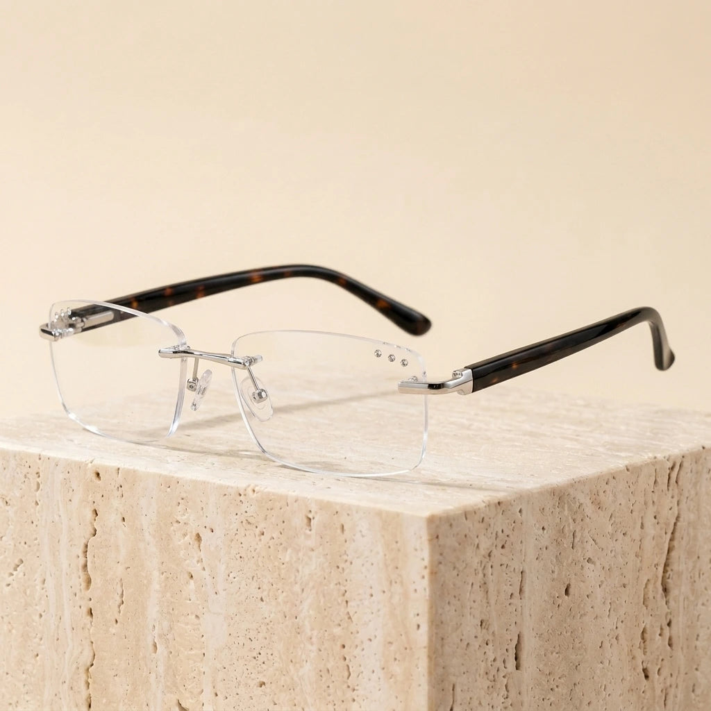 Hotochki Men's Rimless Square Tinted Lenses Reading Glasses Cr802 - C2 Silver