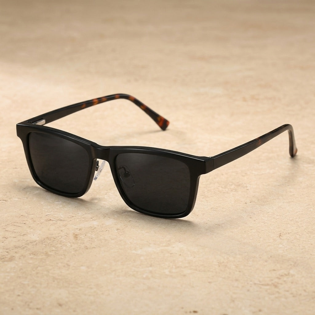 Kansept Unisex Full Rim Square Tr 90 Alloy Reading Glasses Clip On Sunglasses 57703 CG7703C1 BLACK