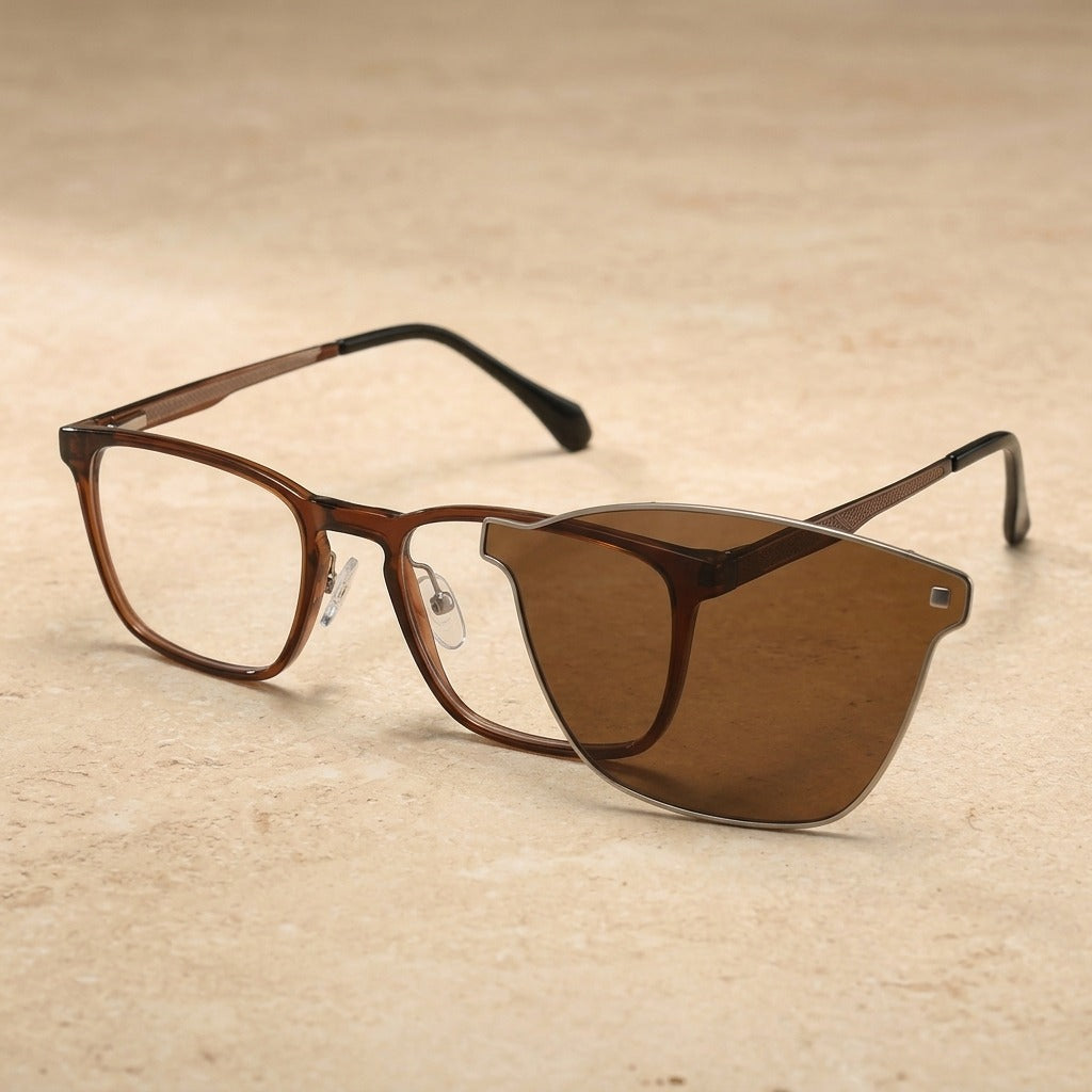 Kansept Women's Full Rim Square Tr 90 Reading Glasses Clip On Sunglasses 87802 CG7802 BROWN