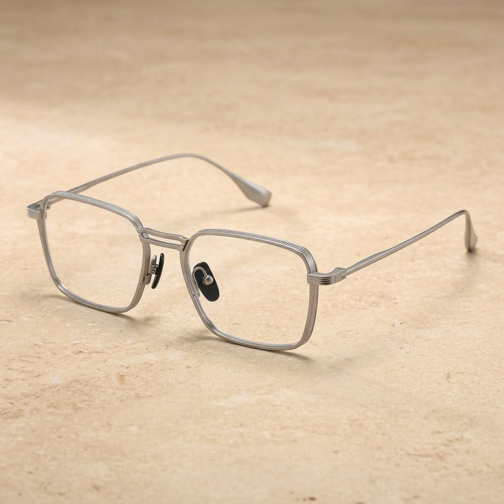 Kansept Unisex Full Rim Square Double Bridge Titanium Reading Glasses 628125 DLX125C1 SILVER