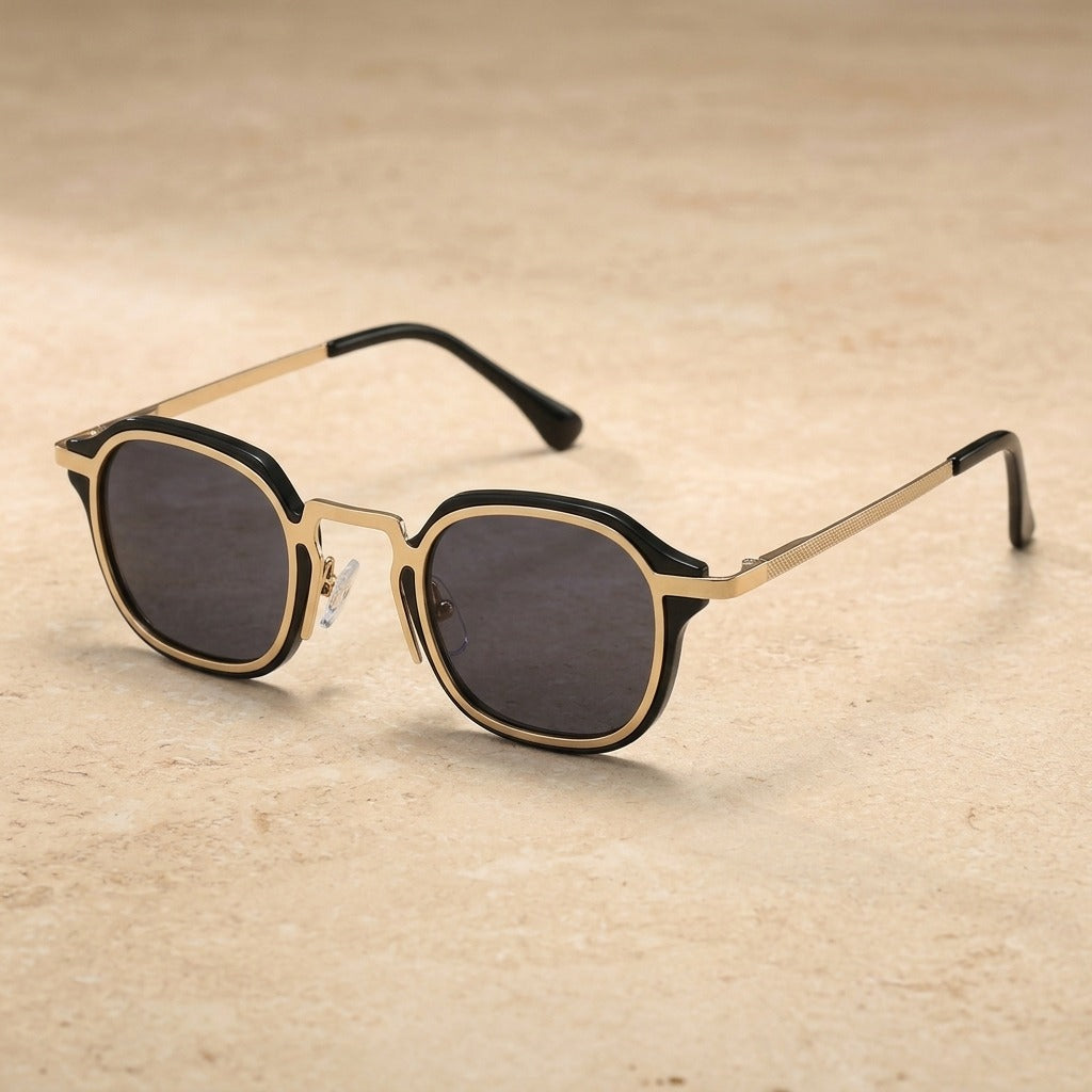 Kocolior 610600 Women's Full Rim Flat Top Round Steel Acetate Sunglasses — Gold  GRAY