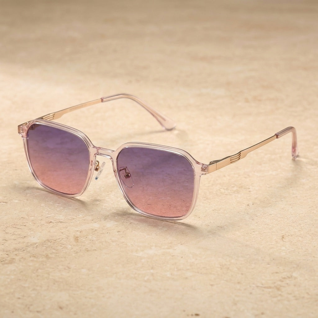Kansept Full Rim Square Cat Eye Tr 90 Titanium Eyeglasses Clip On Polarized Sunglasses 8311 Gold-pink purple