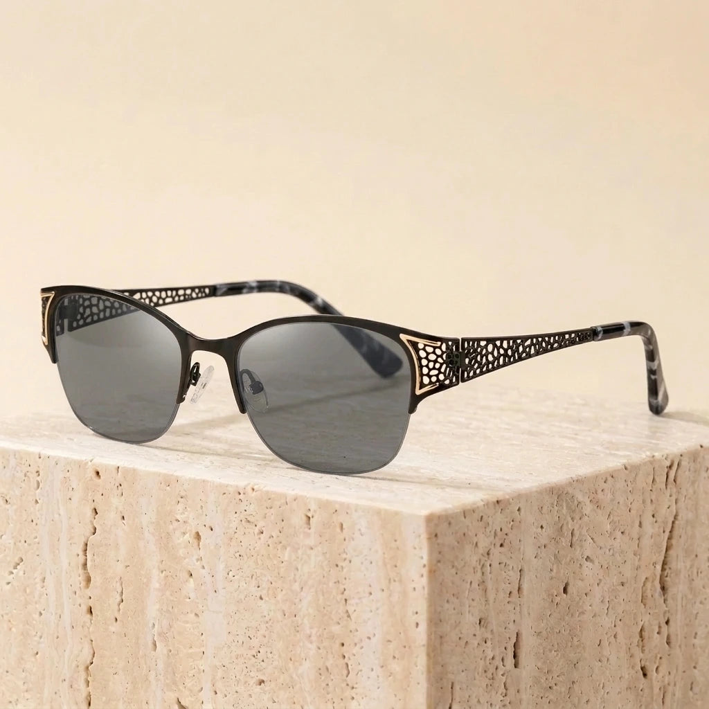 Bclear Women's Semi Rim Cat Eye Photochromic Eyeglasses P99001 - Gray Lens - Black Frame