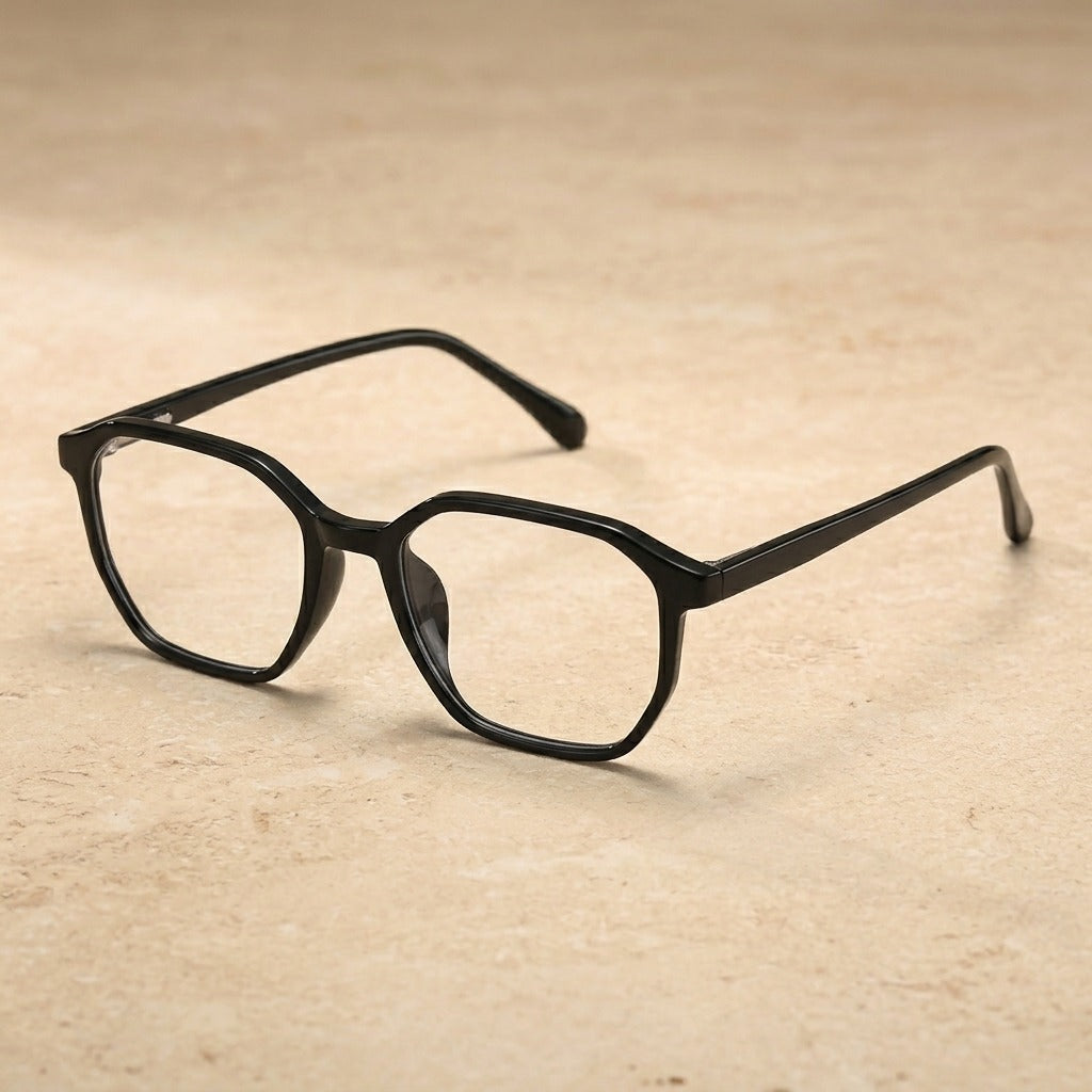 Kansept Unisex Full Rim Polygon Square Tr 90 Acetate Reading Glasses 29189 K9189C1 BLACK