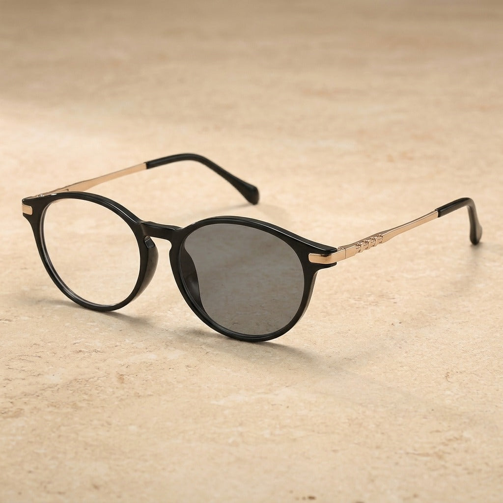 Kocolior Unisex Children's Full Rim Round Tr 90 Alloy Photochromic Reading Glasses 692127 — PHOTO Black