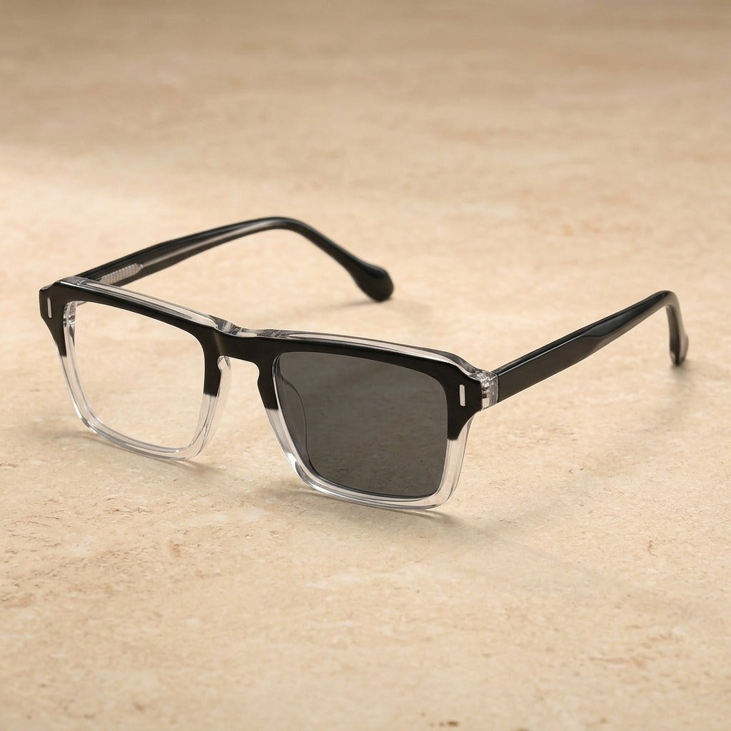 Kocolior Unisex Full Rim Square Brow Line Acetate Photochromic Reading Glasses 511049 — Photochromic B W