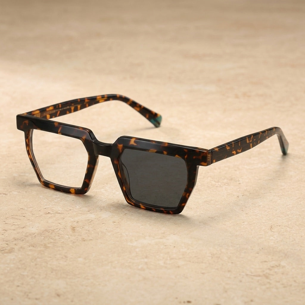 Kocolior Women's Full Rim Polygon Acetate Photochromic Reading Glasses 512144 — Photochromic Leopard