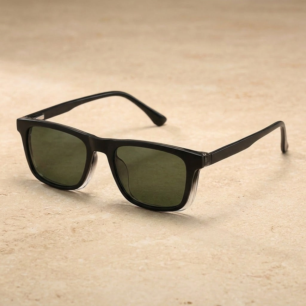 Kansept Unisex Full Rim Square Tr 90 Alloy Reading Glasses Clip On Sunglasses 34202 S34202C4 GBLACK