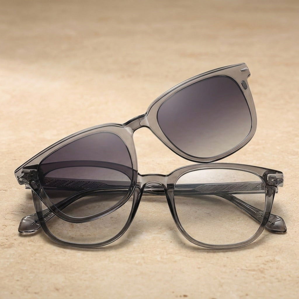 Kansept Unisex Full Rim Square Tr 90 Alloy Reading Glasses Clip On Sunglasses 34206 S34206C4 GRAY
