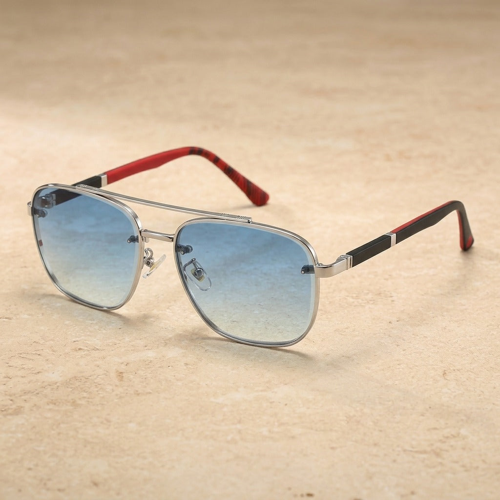 Kocolior 223290 Unisex Full Rim Square Double Bridge Steel Sunglasses — Silver GRADIENT BLUE