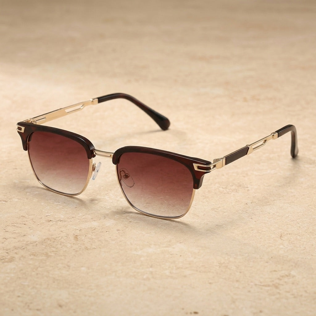 Kocolior 962800 Unisex Full Rim Square Steel Acetate Sunglasses — Tea Gold  TEA