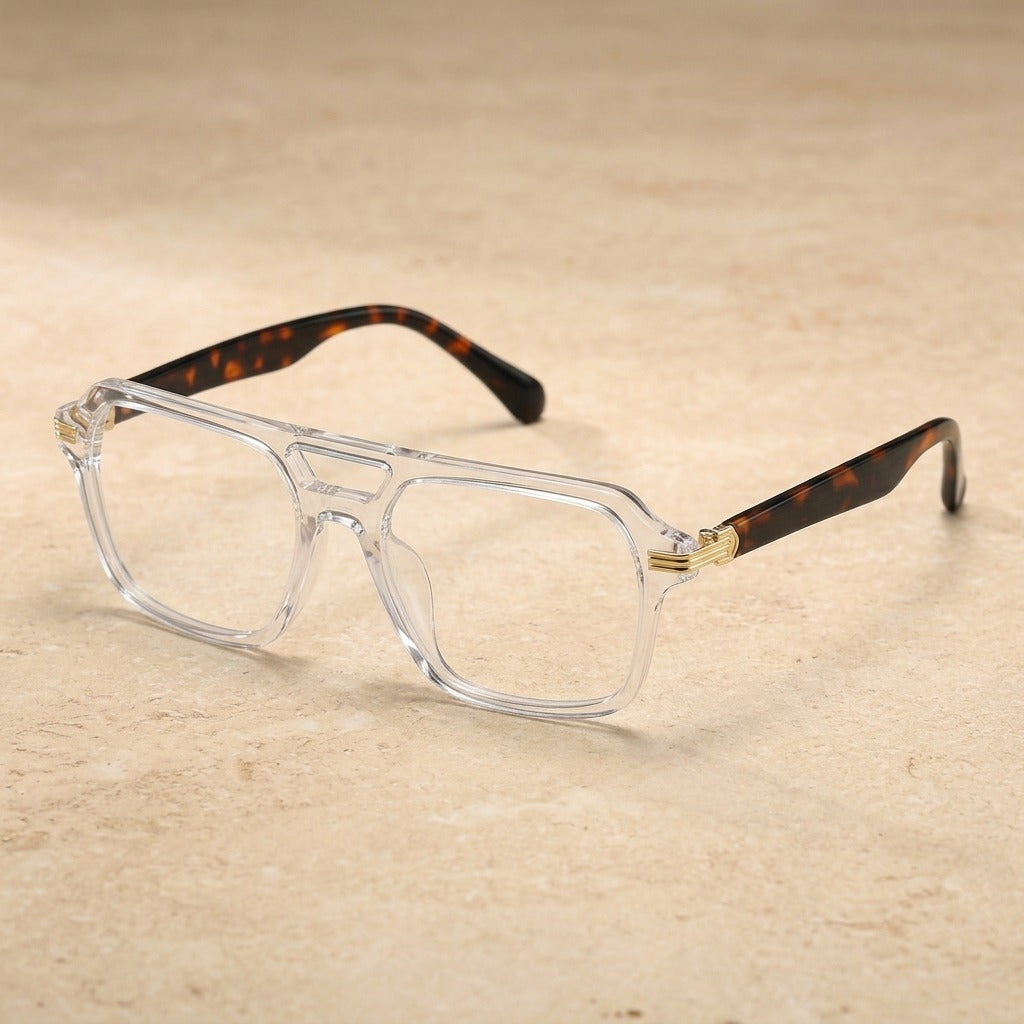 Kocolior 225900 Unisex Full Rim Square Double Bridge Tr 90 Frames — Transparent