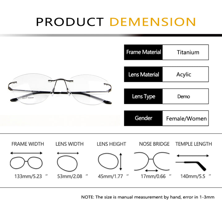 Esnbie Womens Rimless Cat Eye Oval β Titanium Eyeglasses 4518 — view 2 | Esnbie at FuzWeb