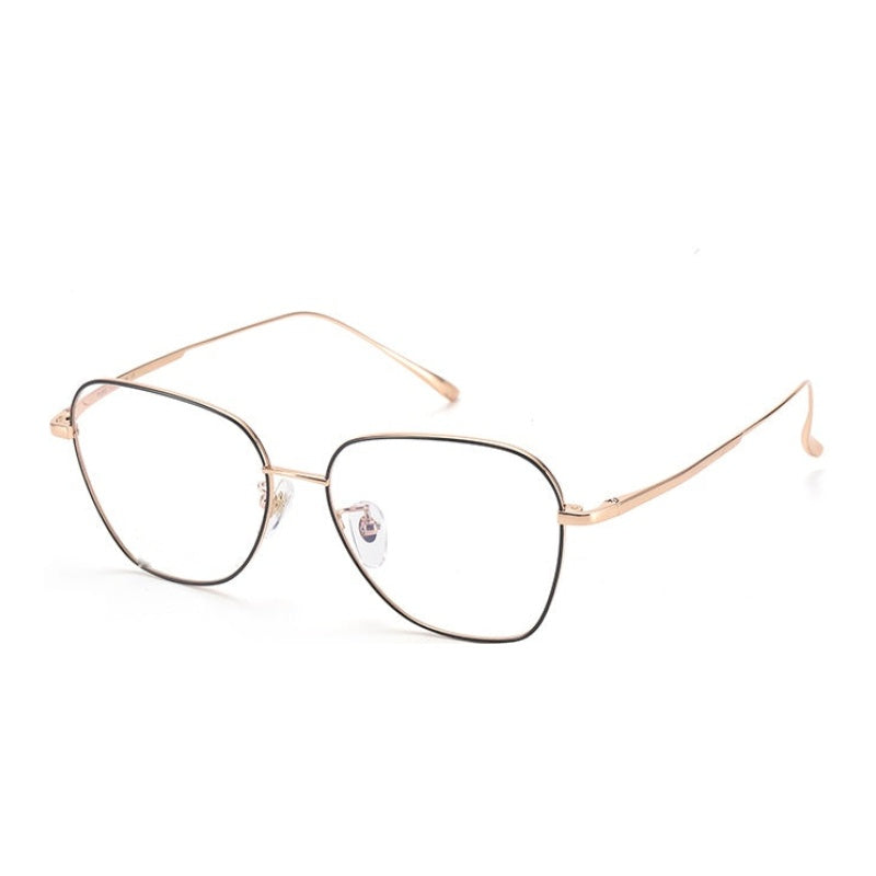 Chashma Ottica Unisex Full Rim Flat Top Oval Titanium Eyeglasses 83794 - Black-Gold