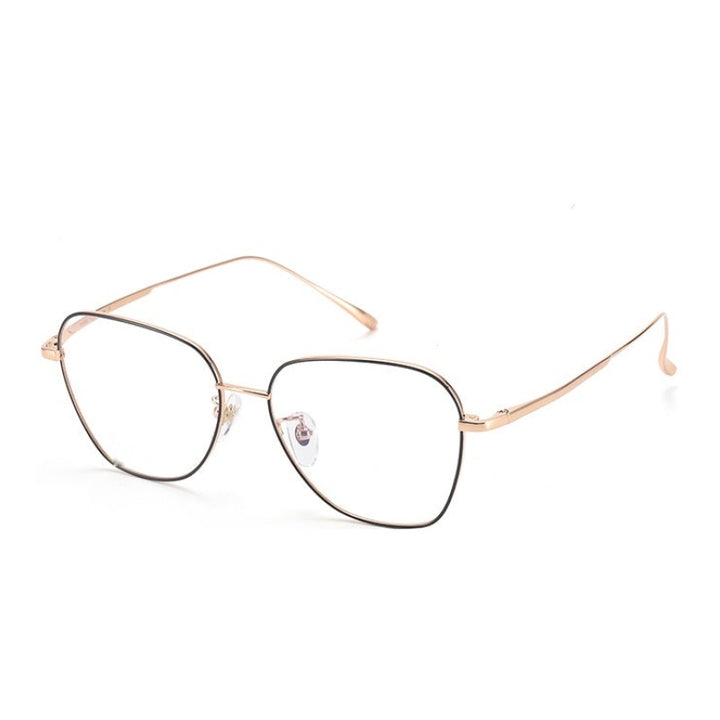 Chashma Ottica Unisex Full Rim Flat Top Oval Titanium Eyeglasses 83794 - Black-Gold