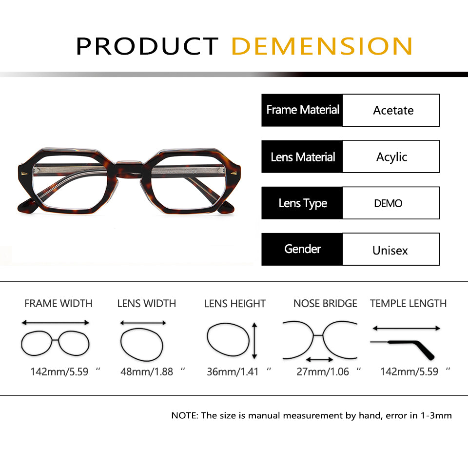 Esnbie Unisex Full Rim Hexagon Acetate Eyeglasses 241777 — view 1 | Esnbie at FuzWeb
