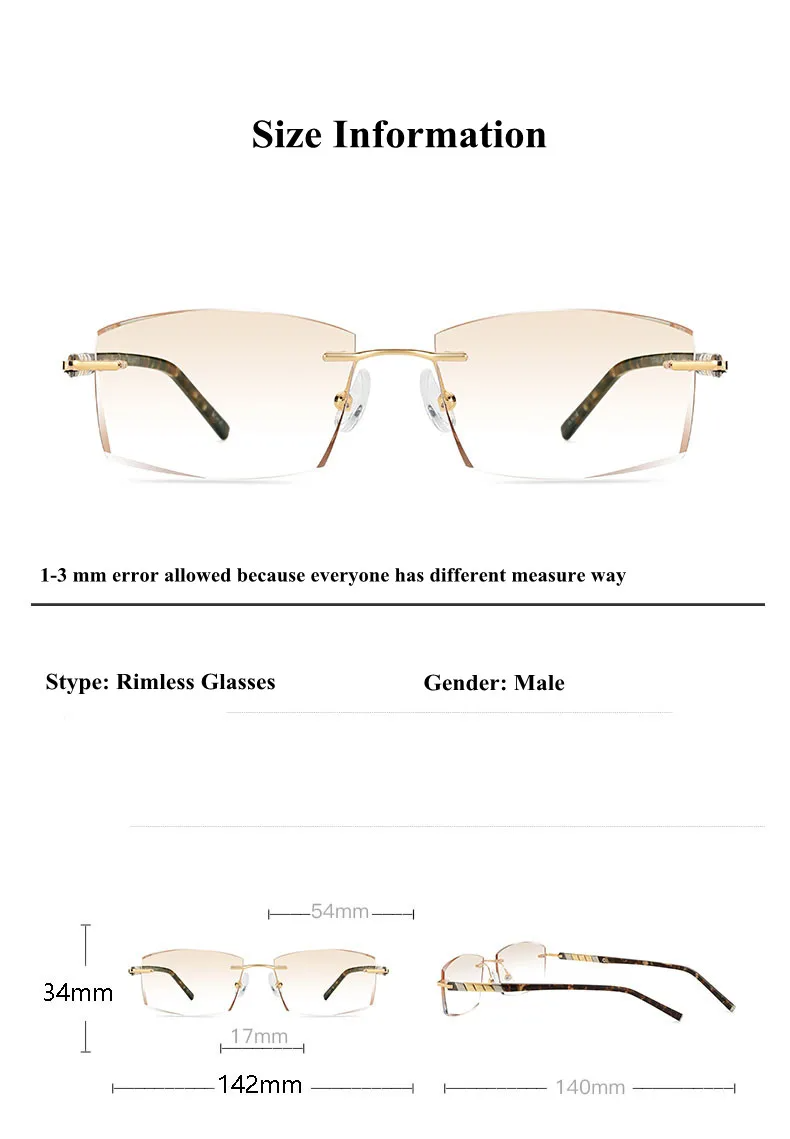 Chashma Ottica Men's Rimless Square Titanium Acetate Eyeglasses 76008