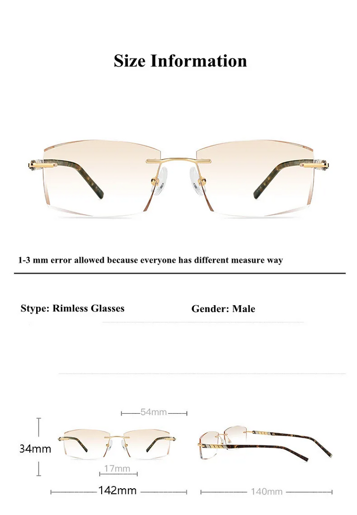Chashma Ottica Men's Rimless Square Titanium Acetate Eyeglasses 76008