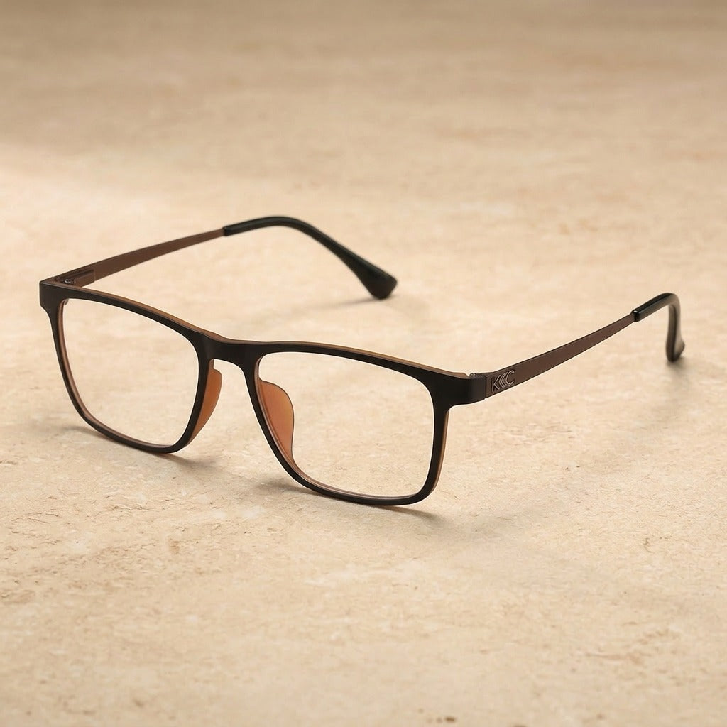 Kansept Men's Full Rim Square Tr 90 Titanium Reading Glasses 53068 3068-BLACK BROWN