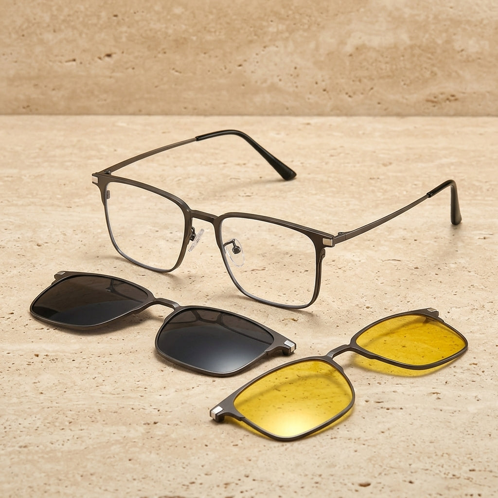 Kansept 25006 Men Polarized Clip-On Alloy Reading Glasses - Dark Gunmetal (7012-C1)