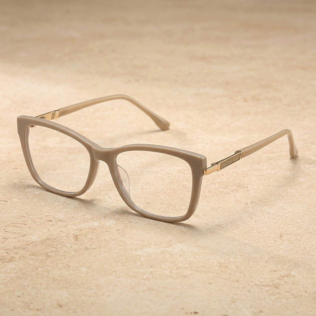 Kansept Women's Full Rim Square Tr 90 Alloy Eyeglasses Clip On Sunglasses 786003 86003-G Beige