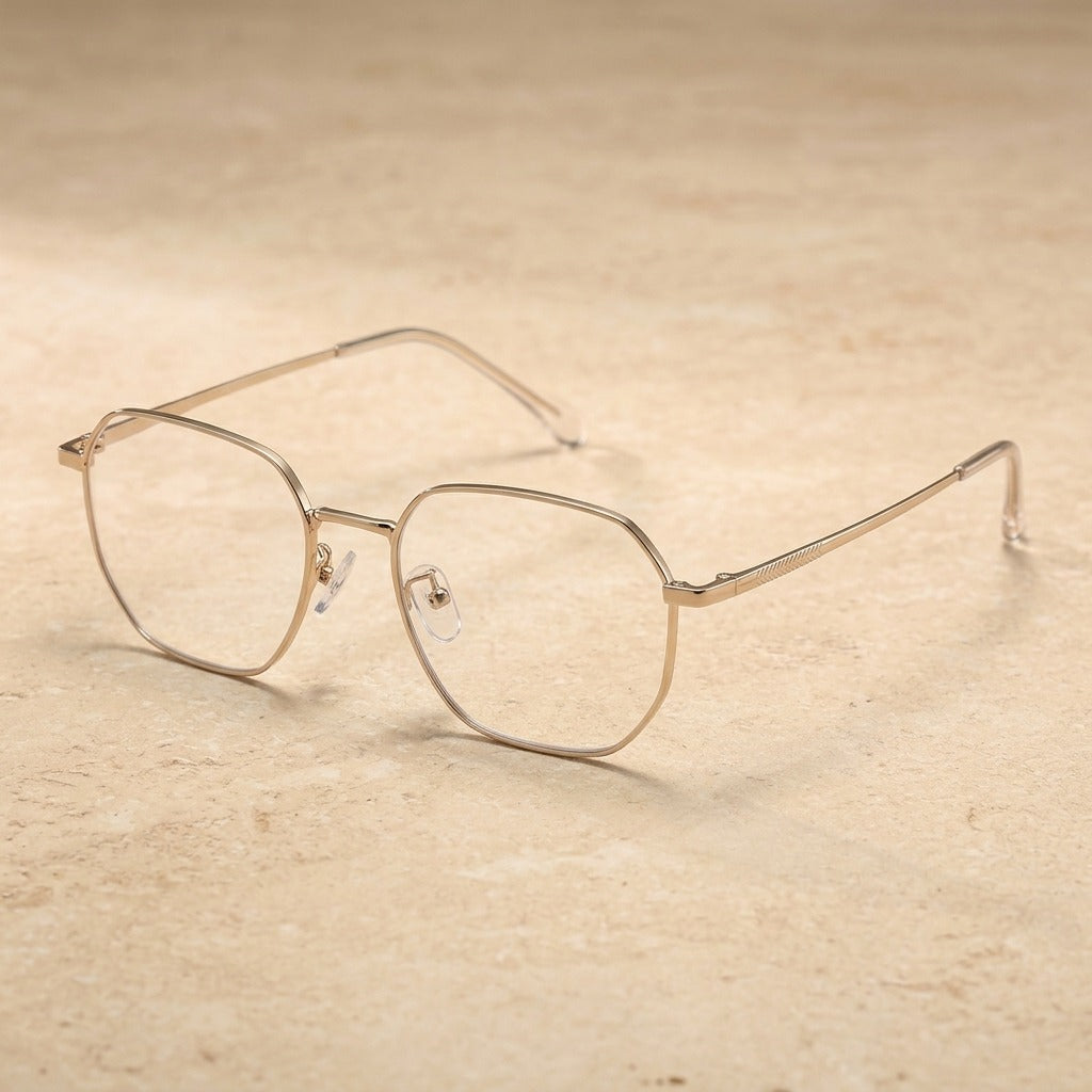 Kansept Women's Full Rim Flat Top Polygon Titanium Reading Glasses 486604 86604-Gold