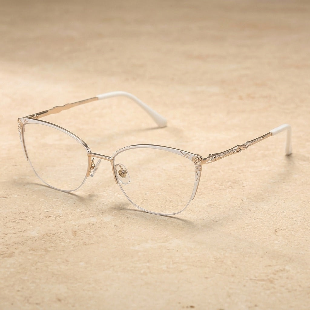 Kansept Women's Semi Rim Cat Eye Alloy Frames 87198-white