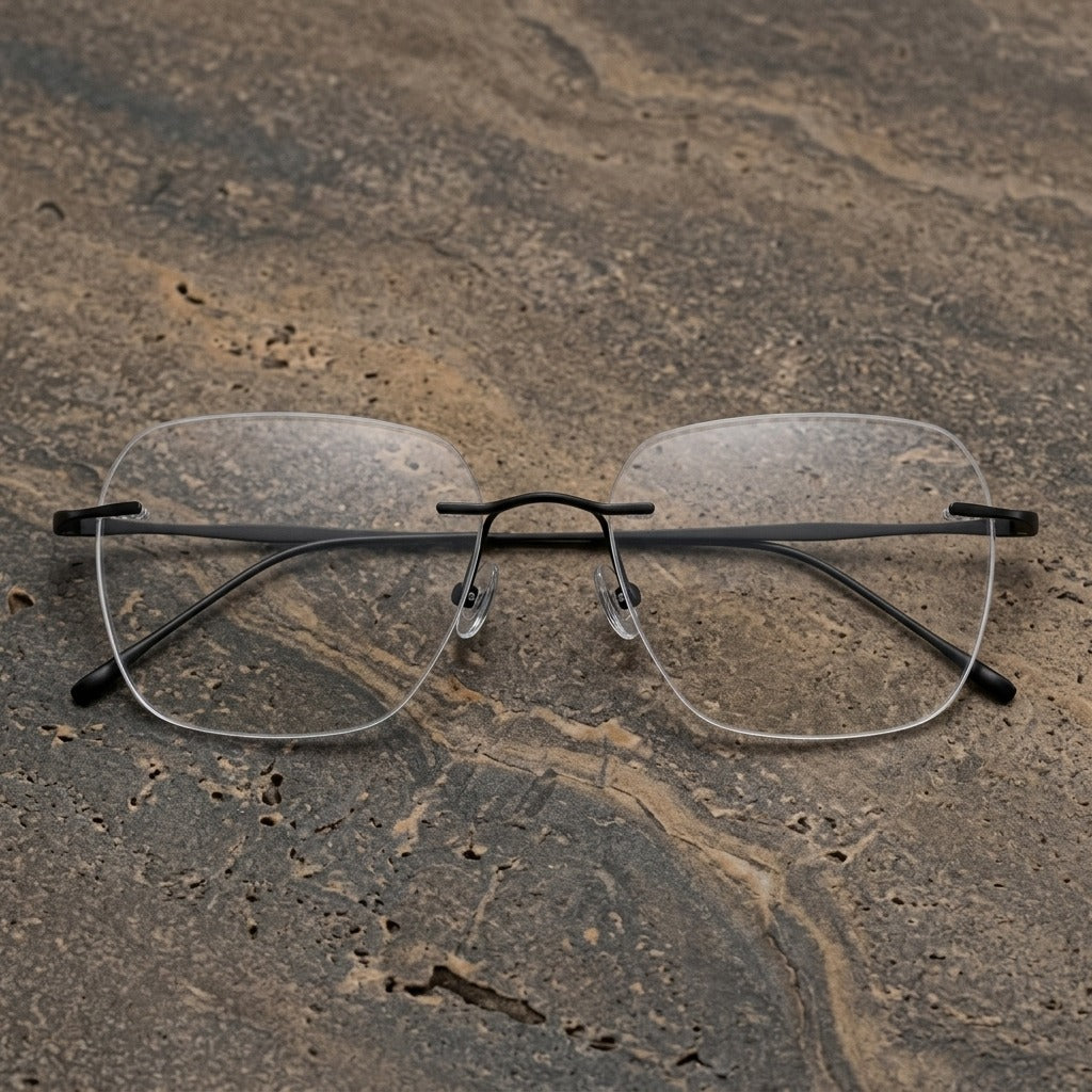 Kansept Unisex Rimless Square Polygon Titanium Reading Glasses 8911/12 8911 A BLACK