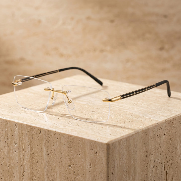 Chashma Ottica Unisex Rimless Square Titanium Eyeglasses 16069 - Gold