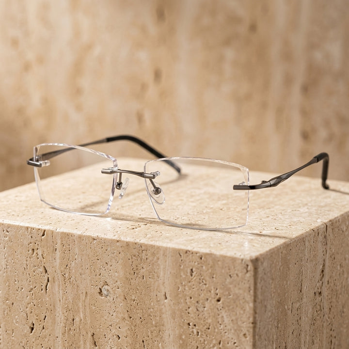Chashma Ottica Unisex Rimless Square Titanium Diamond Cut Eyeglasses 81937 - Gray