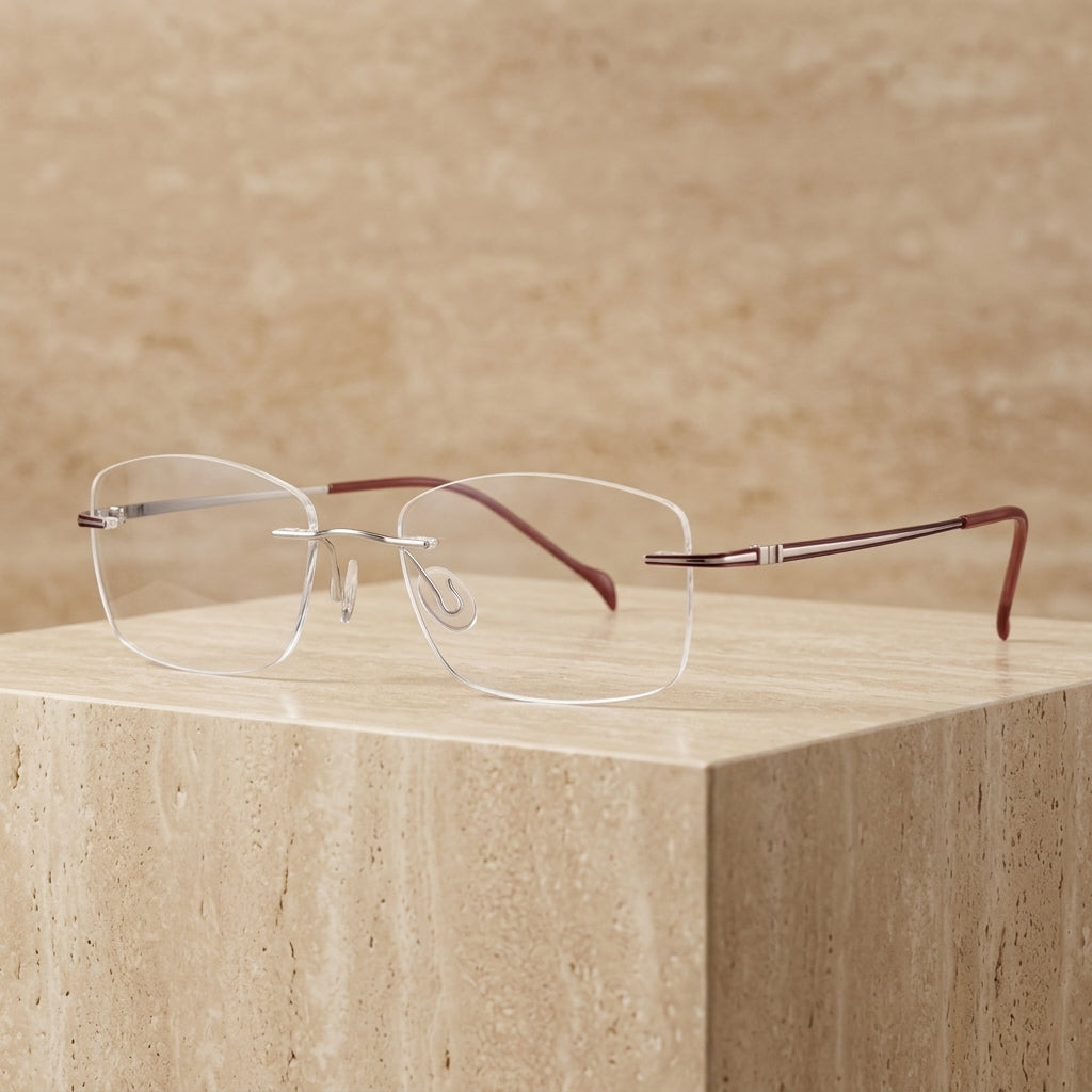 Chashma Ottica Unisex Rimless Square Titanium Eyeglasses 16075 - Silver Gold