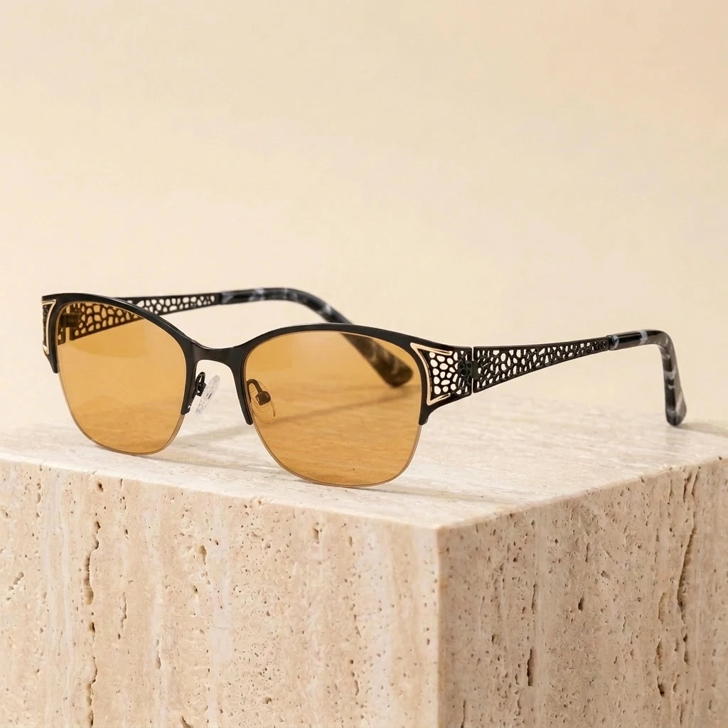 Bclear Women's Semi Rim Cat Eye Photochromic Eyeglasses P99001 - Auburn Lens - Black Frame