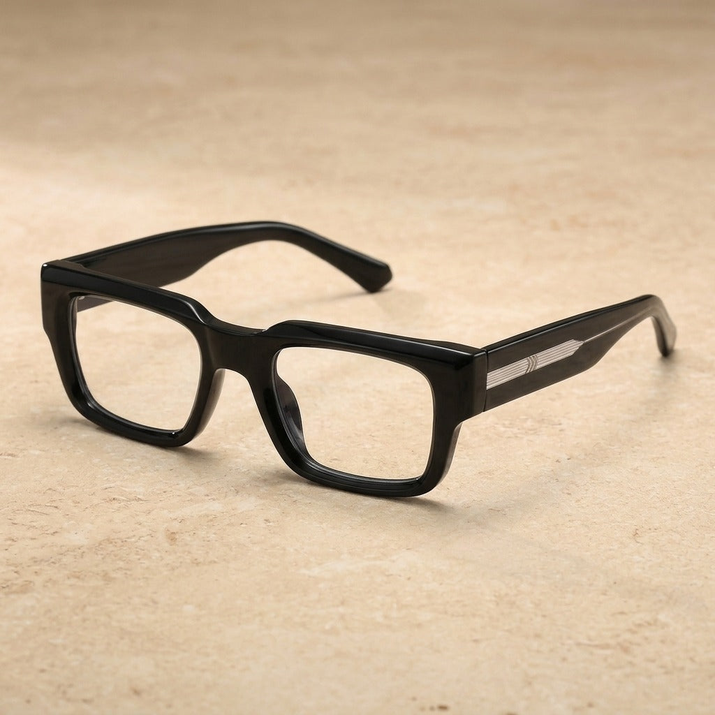 Kocolior 320500 Unisex Full Rim Square Thick Acetate Fibre Frames — Black