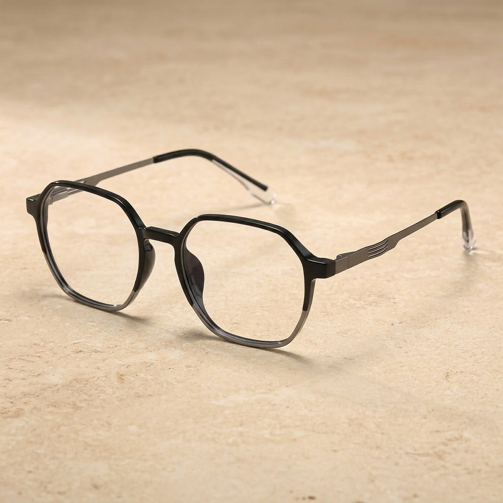 Kocolior Men's Full Rim Polygon Ultem Titanium Frames 256883 — Black