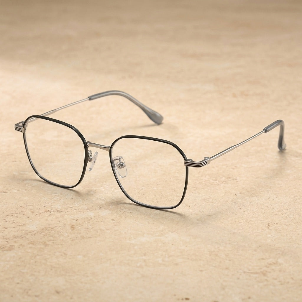 Kocolior Women's Full Rim Square Titanium Frames 241900 — Black Silver
