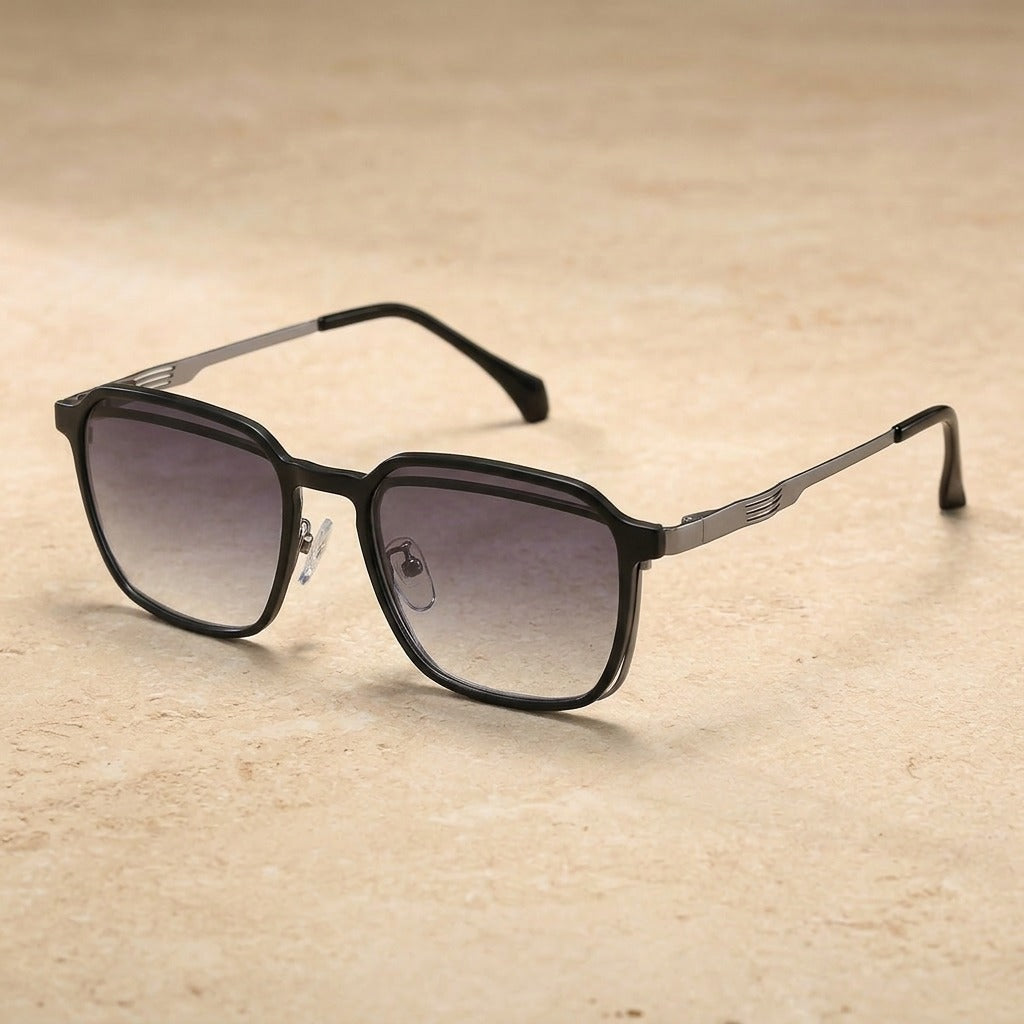 Kansept Full Rim Square Cat Eye Tr 90 Titanium Eyeglasses Clip On Polarized Sunglasses 8311 Black silver-gray
