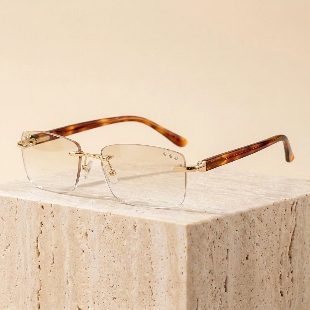 Hotochki Men's Rimless Square Tinted Lenses Reading Glasses Cr802 - C1 Gold