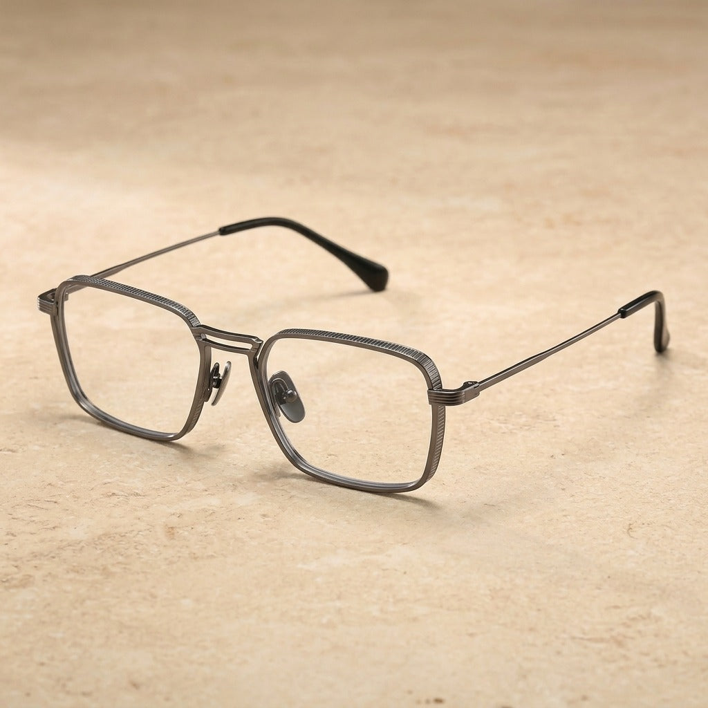 Kansept Unisex Full Rim Square Double Bridge Titanium Reading Glasses 628125 DLX125C2 GUN